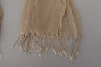 Costume National Beige Cotton Shawl Foulard Fringe Scarf - Maison Luxe
