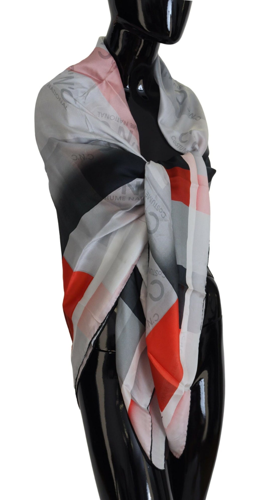 Costume National Gray Red Shawl Foulard Wrap Scarf - Maison Luxe