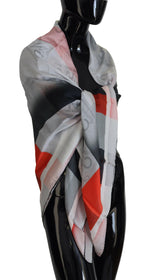 Costume National Gray Red Shawl Foulard Wrap Scarf - Maison Luxe