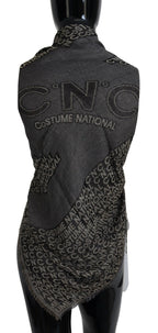 Costume National Gray Logo Knit Neck Wrap Shawl Scarf - Maison Luxe
