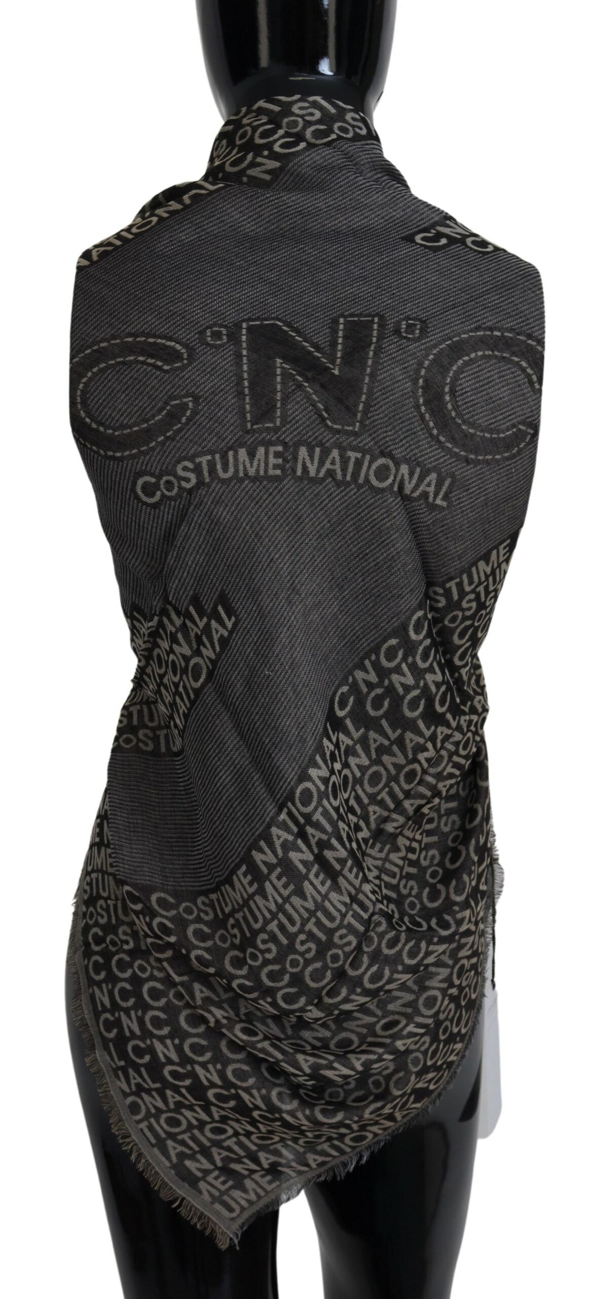 Costume National Gray Logo Knit Neck Wrap Shawl Scarf - Maison Luxe