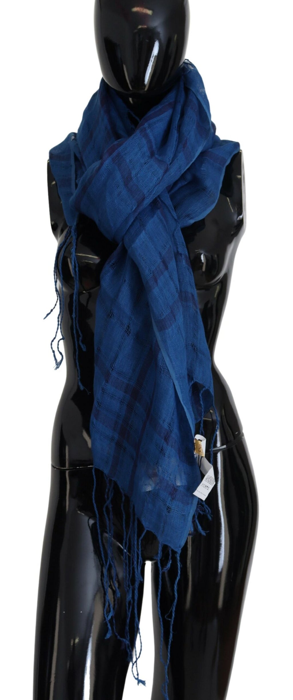 Costume National Blue Linen Shawl Foulard Fringes Scarf - Maison Luxe