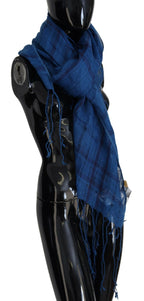 Costume National Blue Linen Shawl Foulard Fringes Scarf - Maison Luxe