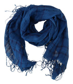 Costume National Blue Linen Shawl Foulard Fringes Scarf - Maison Luxe