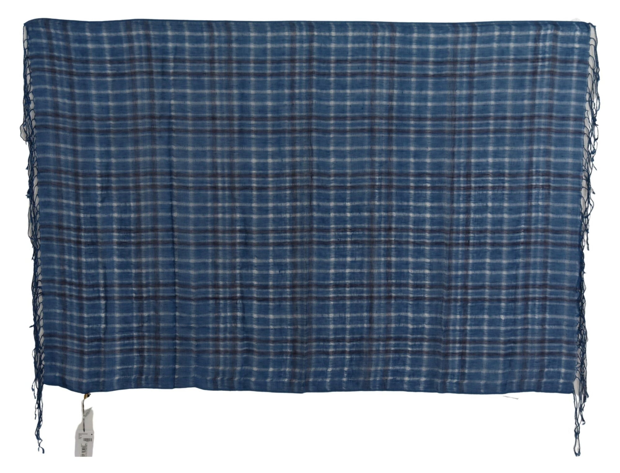 Costume National Blue Linen Shawl Foulard Fringes Scarf - Maison Luxe