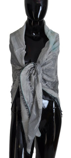 Costume National Gray Print Shawl Foulard Fringes Scarf - Maison Luxe