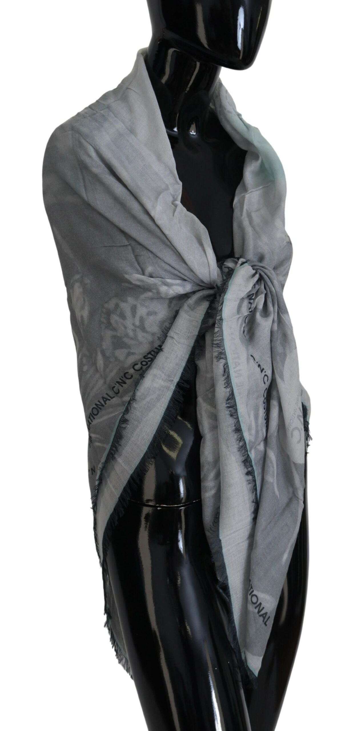 Costume National Gray Print Shawl Foulard Fringes Scarf - Maison Luxe