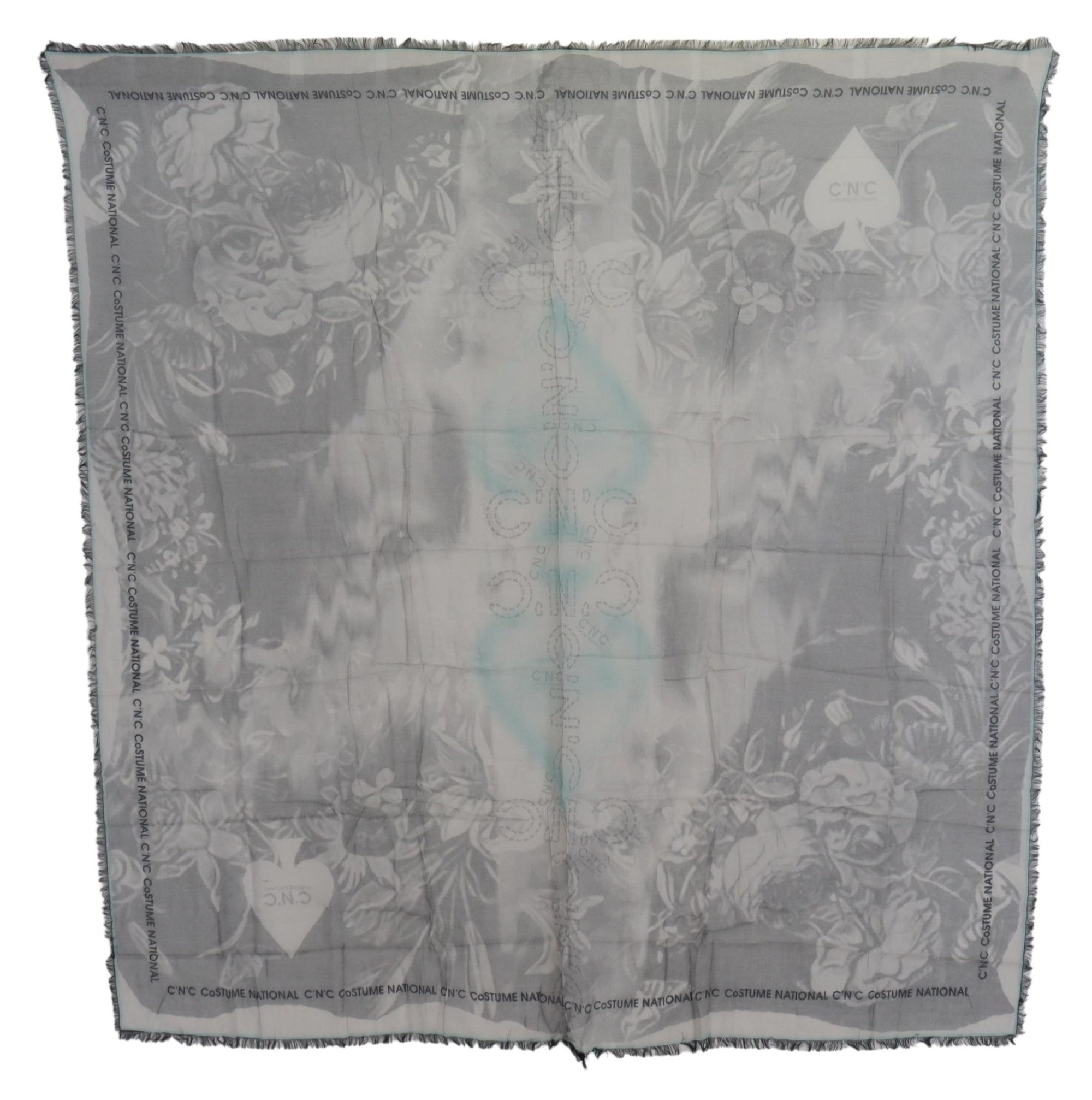 Costume National Gray Print Shawl Foulard Fringes Scarf - Maison Luxe