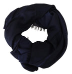 GF Ferre Dark Blue Wool Neck Wrap Shawl Fringes Scarf - Maison Luxe