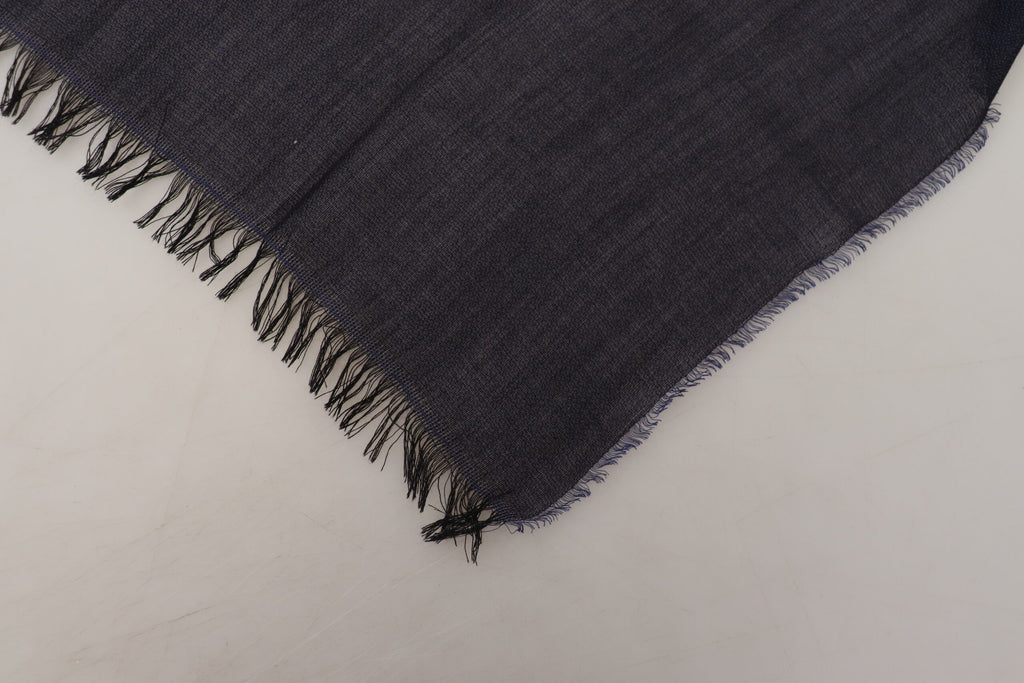 GF Ferre Dark Blue Wool Neck Wrap Shawl Fringes Scarf - Maison Luxe