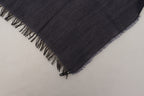 GF Ferre Dark Blue Wool Neck Wrap Shawl Fringes Scarf - Maison Luxe