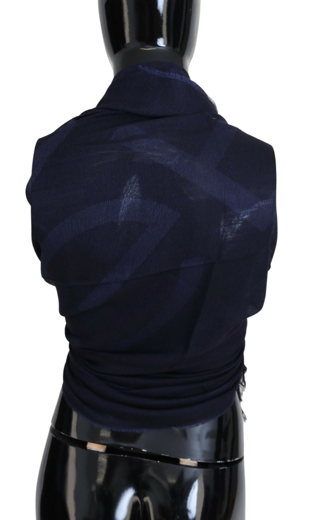 GF Ferre Dark Blue Wool Neck Wrap Shawl Fringes Scarf - Maison Luxe
