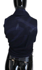 GF Ferre Dark Blue Wool Neck Wrap Shawl Fringes Scarf - Maison Luxe