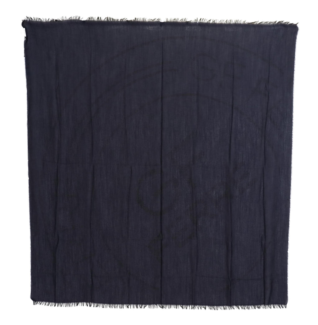 GF Ferre Dark Blue Wool Neck Wrap Shawl Fringes Scarf - Maison Luxe