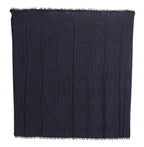 GF Ferre Dark Blue Wool Neck Wrap Shawl Fringes Scarf - Maison Luxe