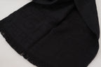 GF Ferre Black Wool Neck Wrap Shawl Fringes Scarf - Maison Luxe
