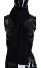 GF Ferre Black Wool Neck Wrap Shawl Fringes Scarf - Maison Luxe