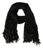 Dolce & Gabbana Black Wool Knitted Wrap Foulard Fringe Scarf - Maison Luxe