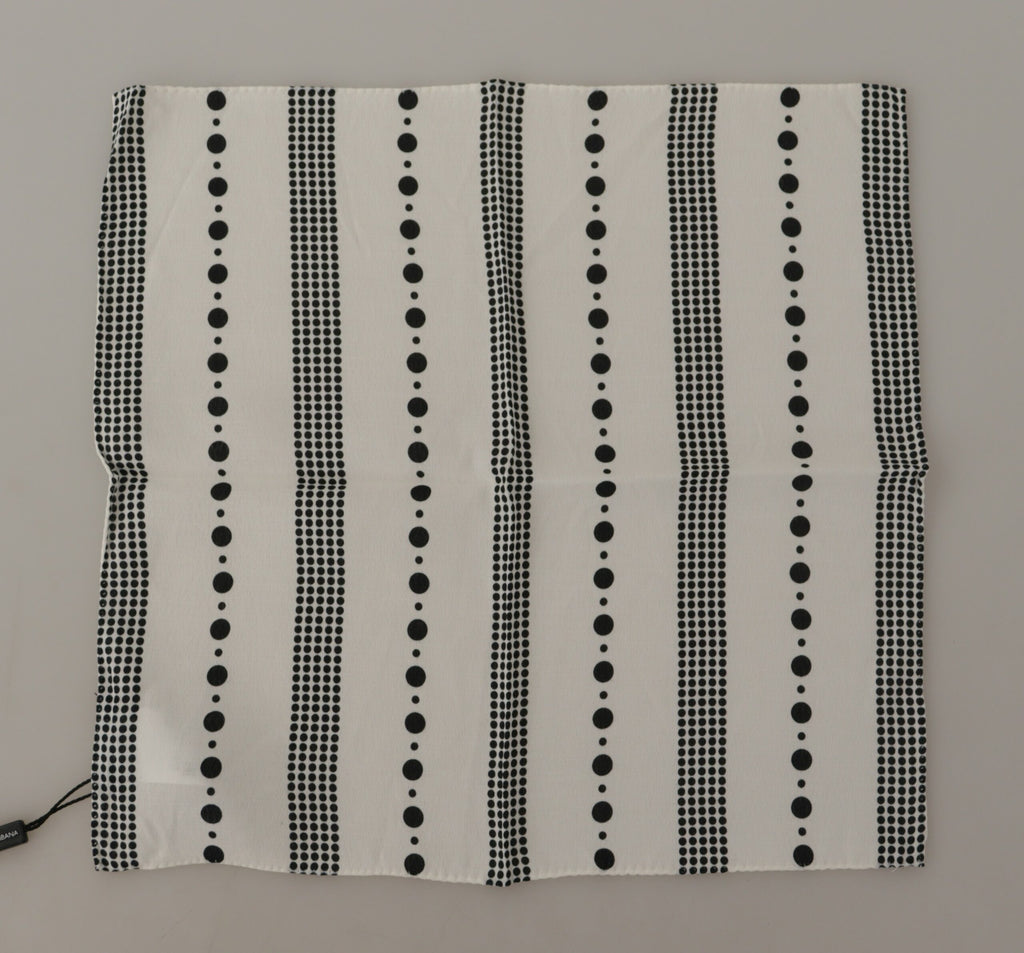 Dolce & Gabbana White Dotted Stripes Square Handkerchief Viscose Scarf - Maison Luxe