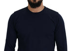 Paolo Pecora Milano Blue Cotton Crewneck Pullover Sweater