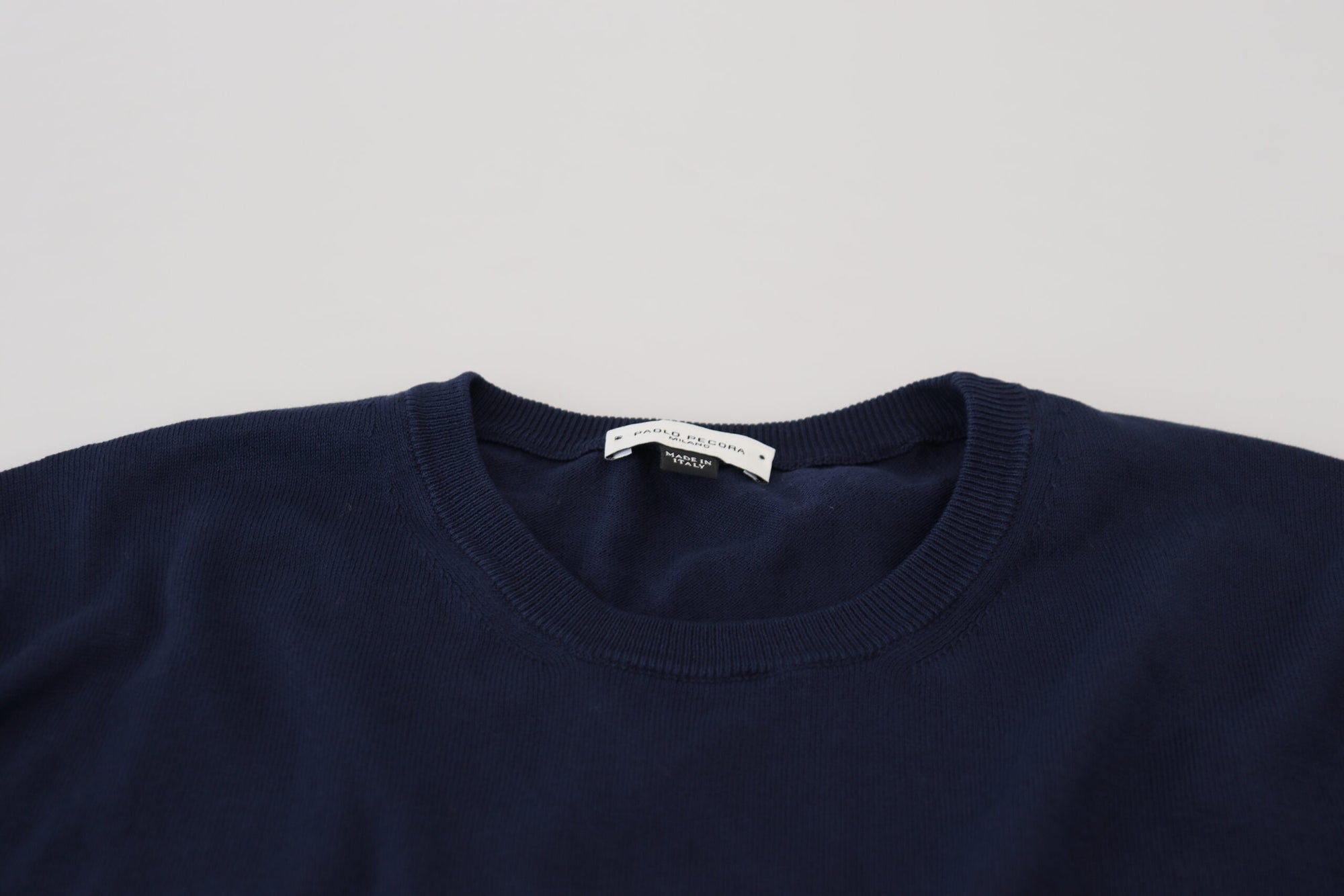 Paolo Pecora Milano Blue Cotton Crewneck Pullover Sweater