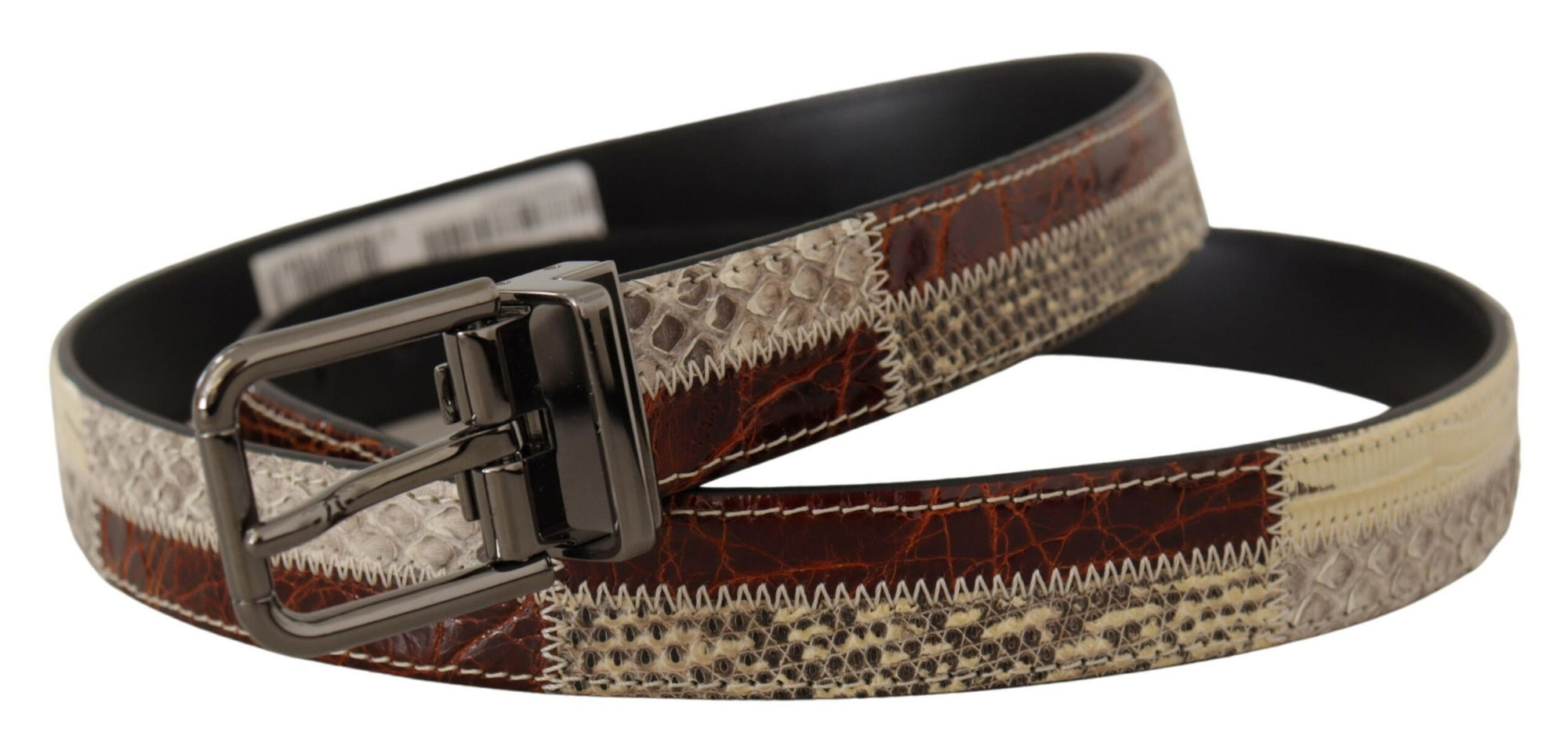 Dolce & Gabbana Multicolor Exotic Leather Patchwork Metal Belt - Maison Luxe