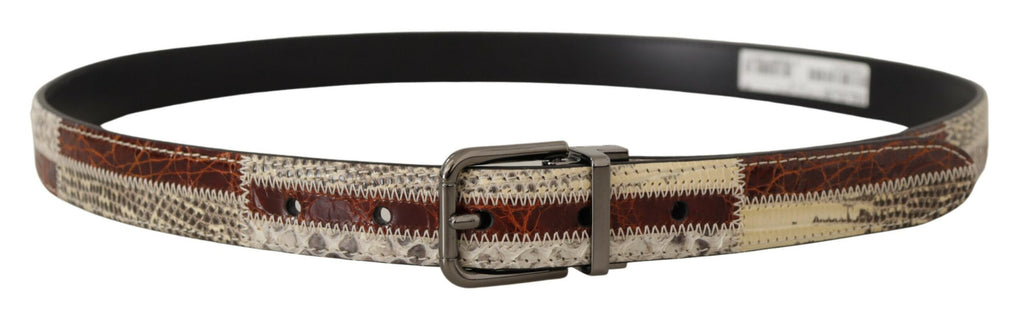 Dolce & Gabbana Multicolor Exotic Leather Patchwork Metal Belt - Maison Luxe