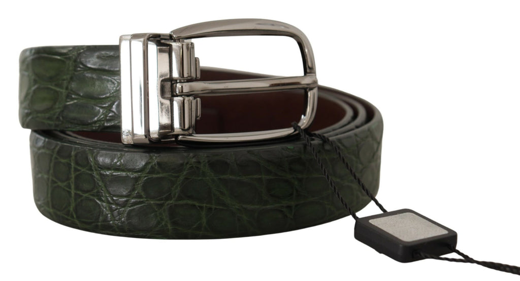 Dolce & Gabbana Green Exotic Leather Silver Buckle Belt - Maison Luxe