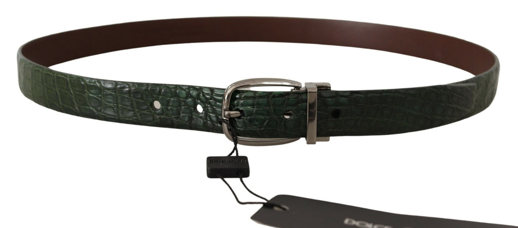 Dolce & Gabbana Green Exotic Leather Silver Buckle Belt - Maison Luxe
