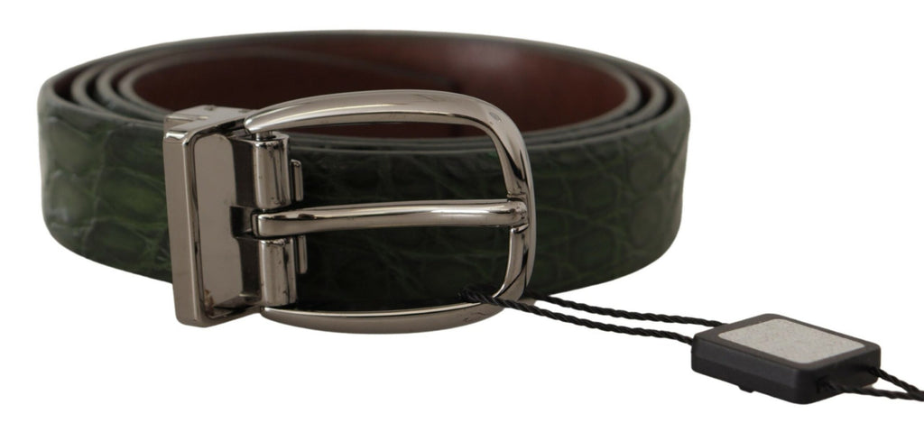 Dolce & Gabbana Green Exotic Leather Silver Buckle Belt - Maison Luxe