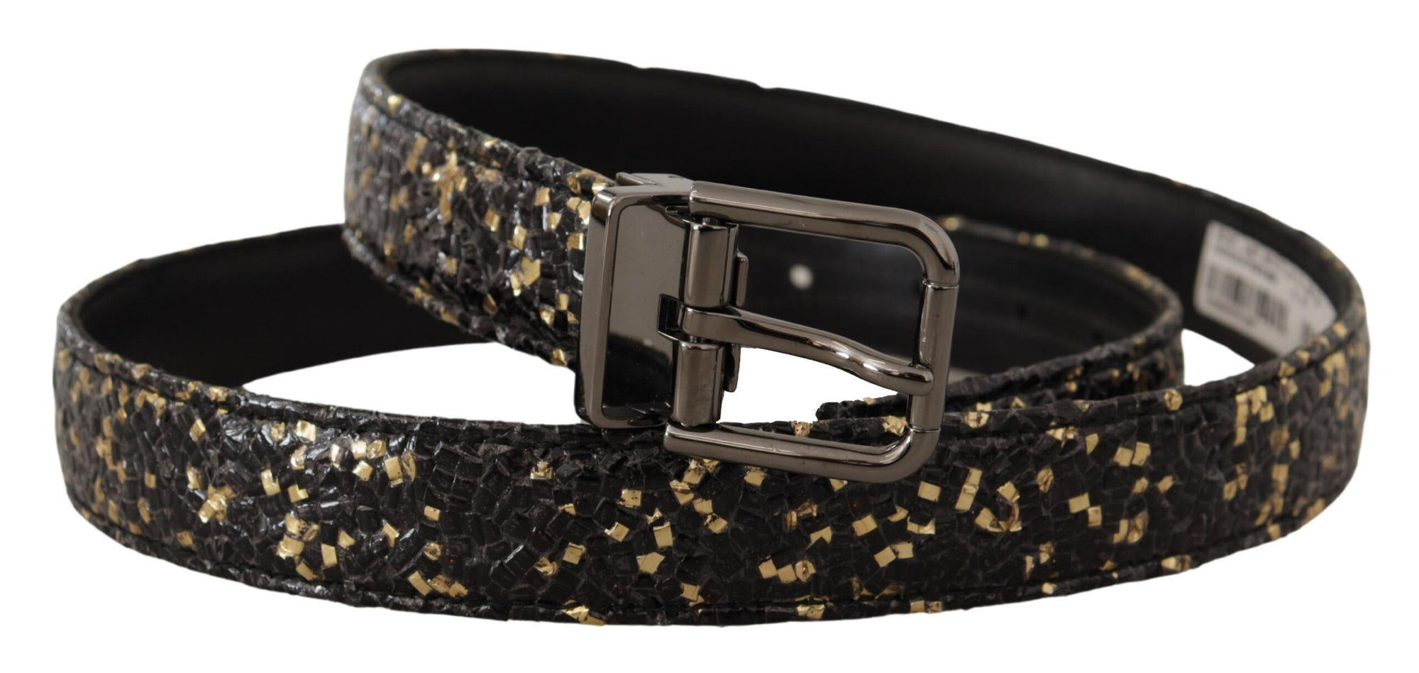 Dolce & Gabbana Gold Black Two-toned Leather Chrome Buckle Belt - Maison Luxe