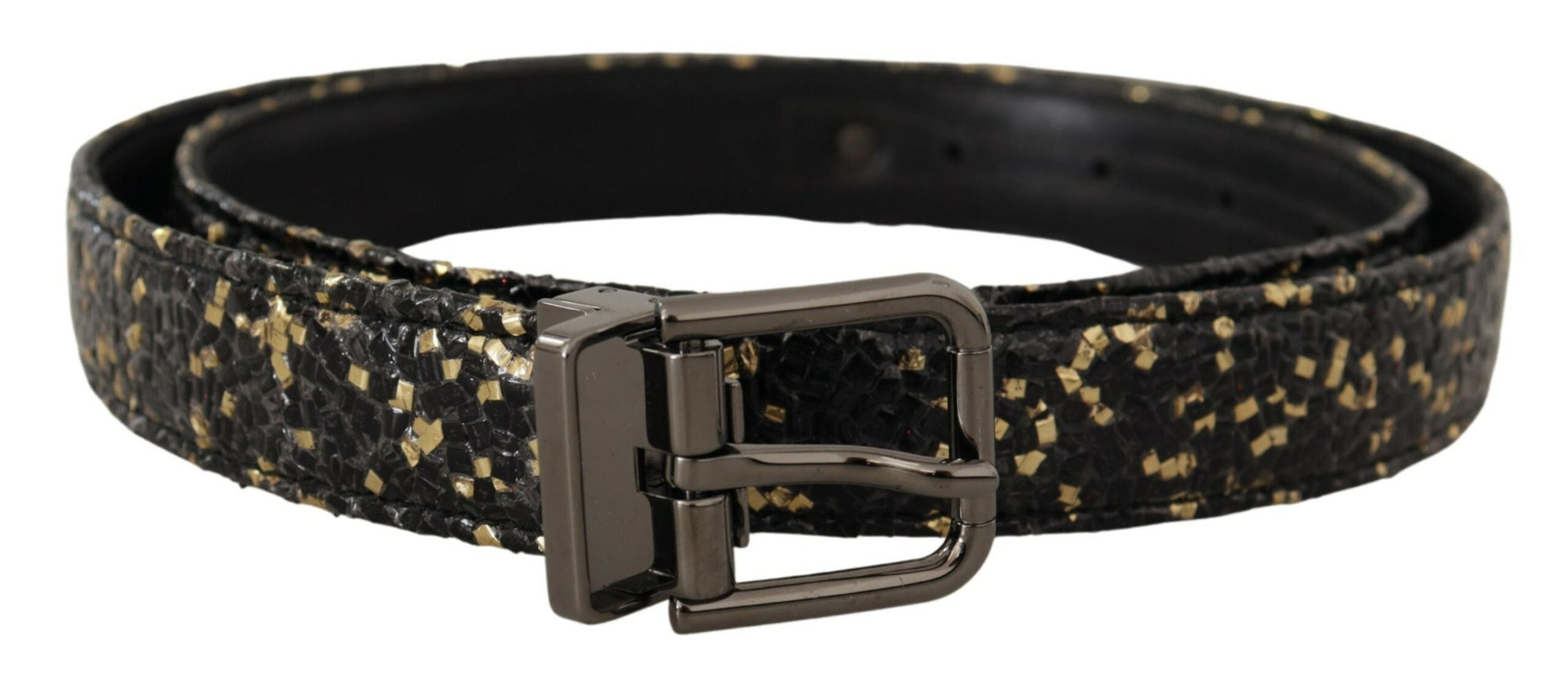 Dolce & Gabbana Gold Black Two-toned Leather Chrome Buckle Belt - Maison Luxe