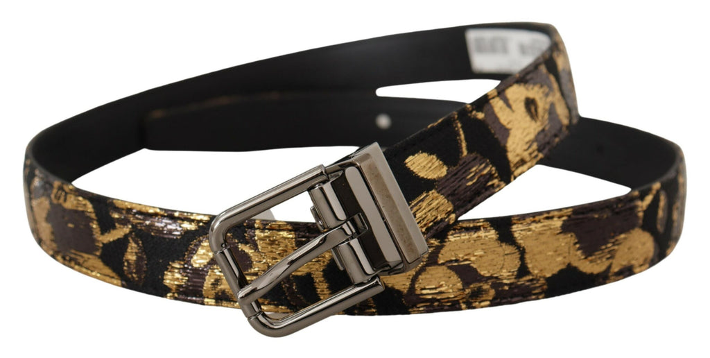 Dolce & Gabbana Multicolor Jacquard Leather Logo Metal Buckle Belt - Maison Luxe