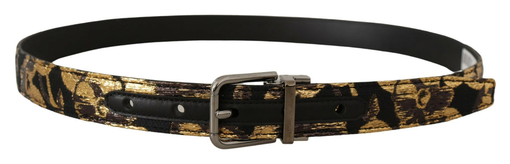 Dolce & Gabbana Multicolor Jacquard Leather Logo Metal Buckle Belt - Maison Luxe