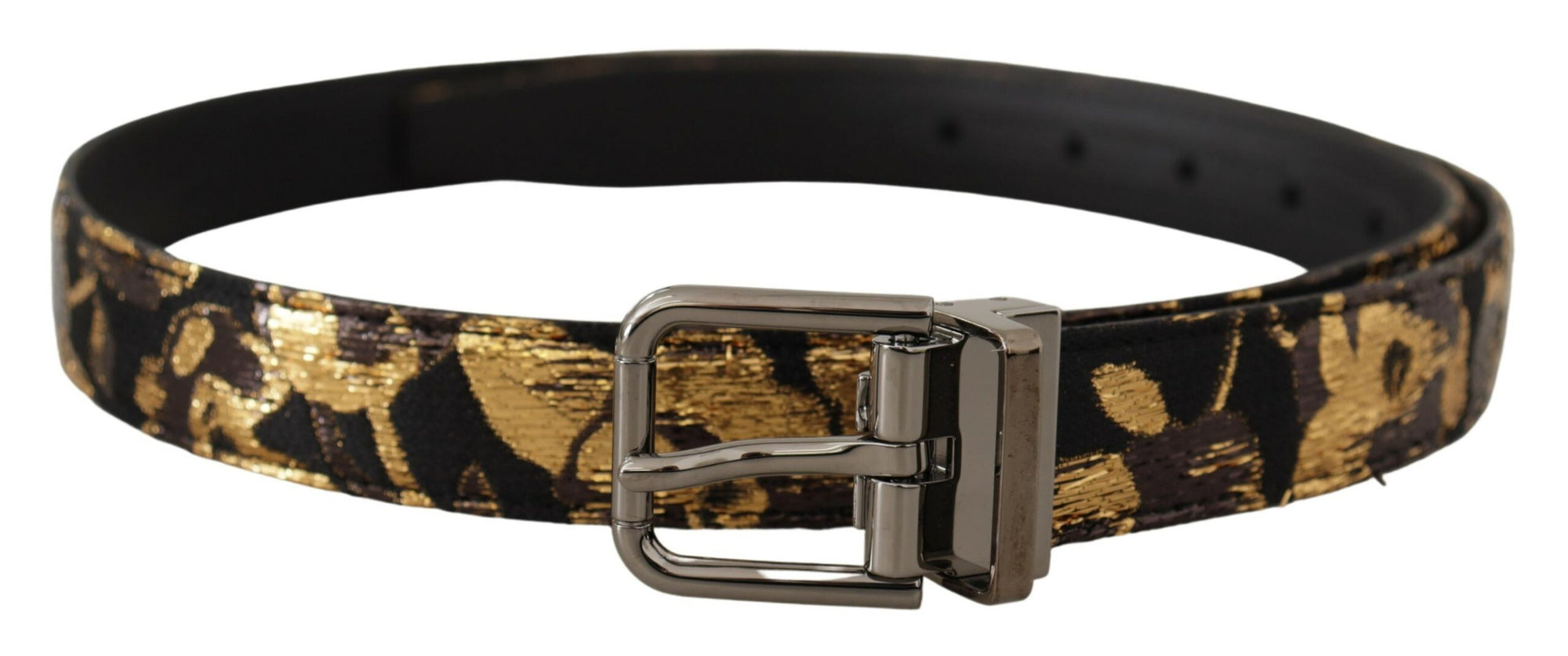 Dolce & Gabbana Multicolor Jacquard Leather Logo Metal Buckle Belt - Maison Luxe
