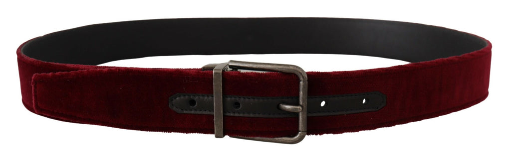 Dolce & Gabbana Maroon Velvet Leather Wide Vintage Metal Buckle Belt - Maison Luxe