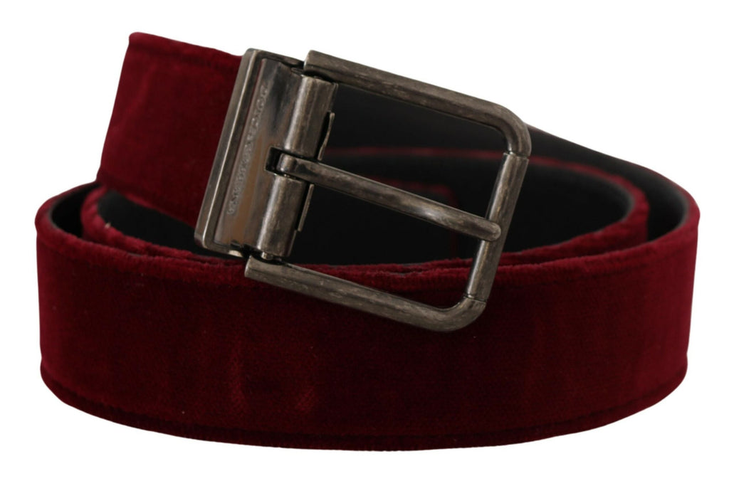 Dolce & Gabbana Maroon Velvet Leather Wide Vintage Metal Buckle Belt - Maison Luxe