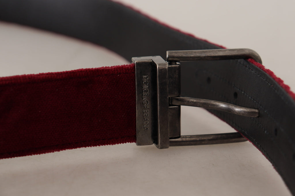 Dolce & Gabbana Maroon Velvet Leather Wide Vintage Metal Buckle Belt - Maison Luxe