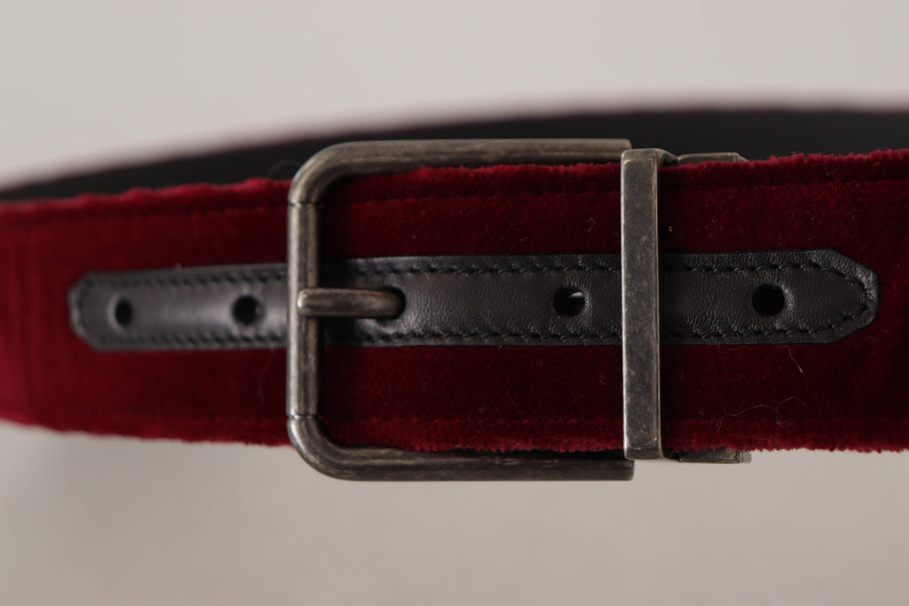 Dolce & Gabbana Maroon Velvet Leather Wide Vintage Metal Buckle Belt - Maison Luxe
