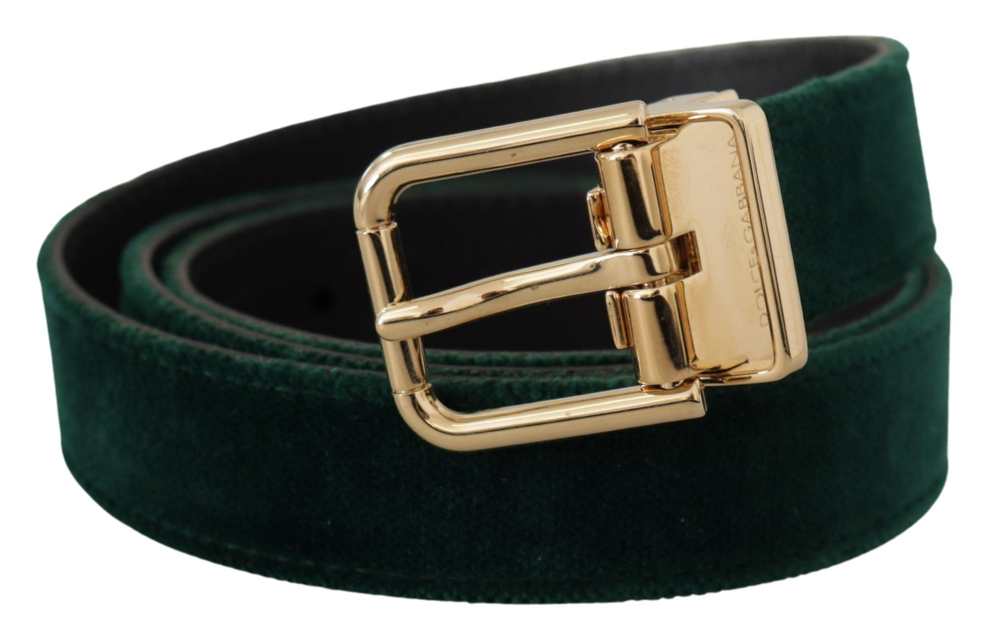 Dolce & Gabbana Green Velvet Leather Gold Metal Logo Belt - Maison Luxe