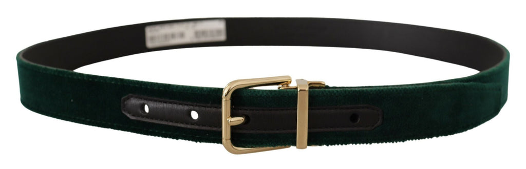 Dolce & Gabbana Green Velvet Leather Gold Metal Logo Belt - Maison Luxe