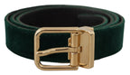 Dolce & Gabbana Green Velvet Leather Gold Metal Logo Belt - Maison Luxe