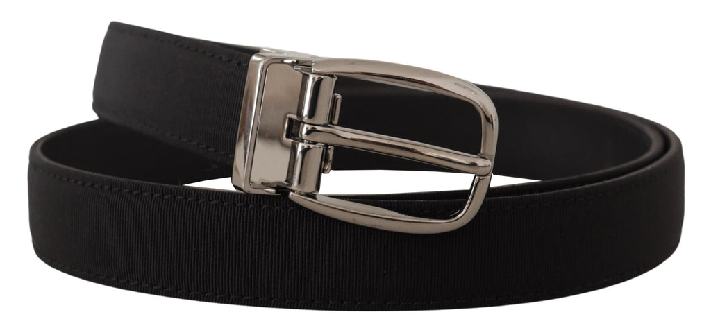 Dolce & Gabbana Black Grosgrain Leather Silver Logo Buckle Belt - Maison Luxe