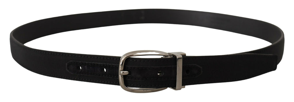 Dolce & Gabbana Black Grosgrain Leather Silver Logo Buckle Belt - Maison Luxe