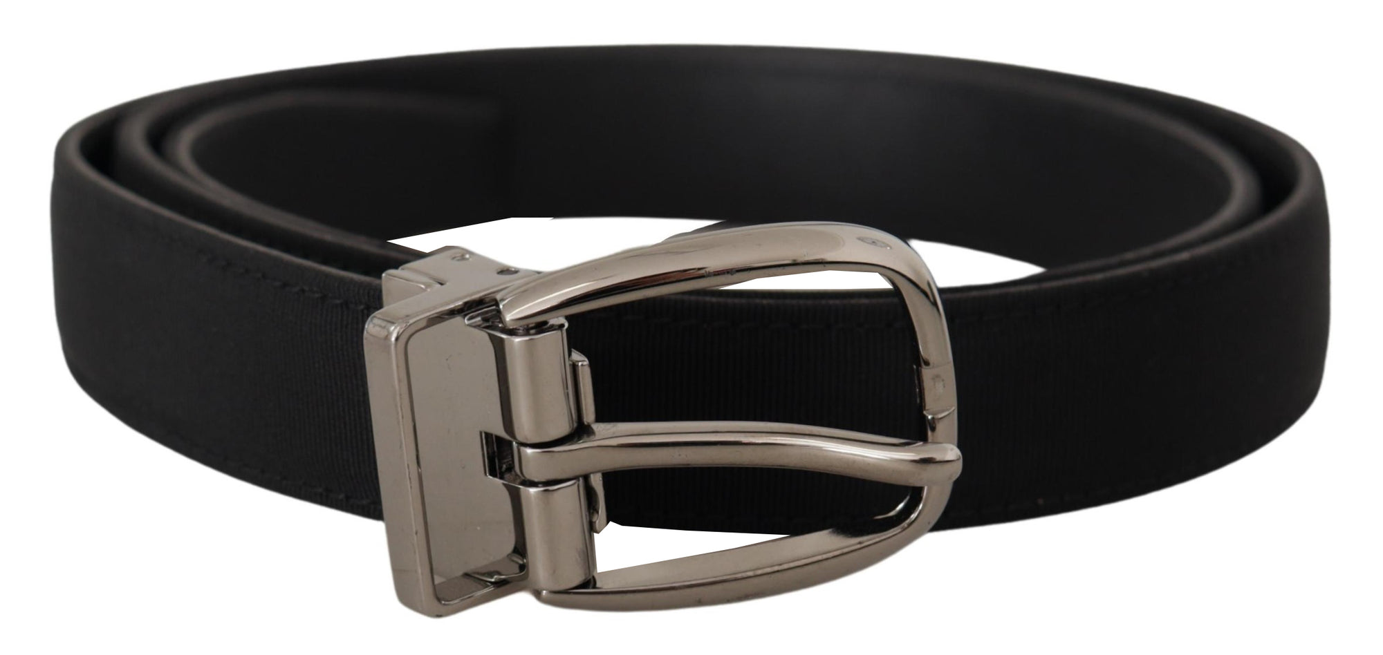 Dolce & Gabbana Black Grosgrain Leather Silver Logo Buckle Belt - Maison Luxe