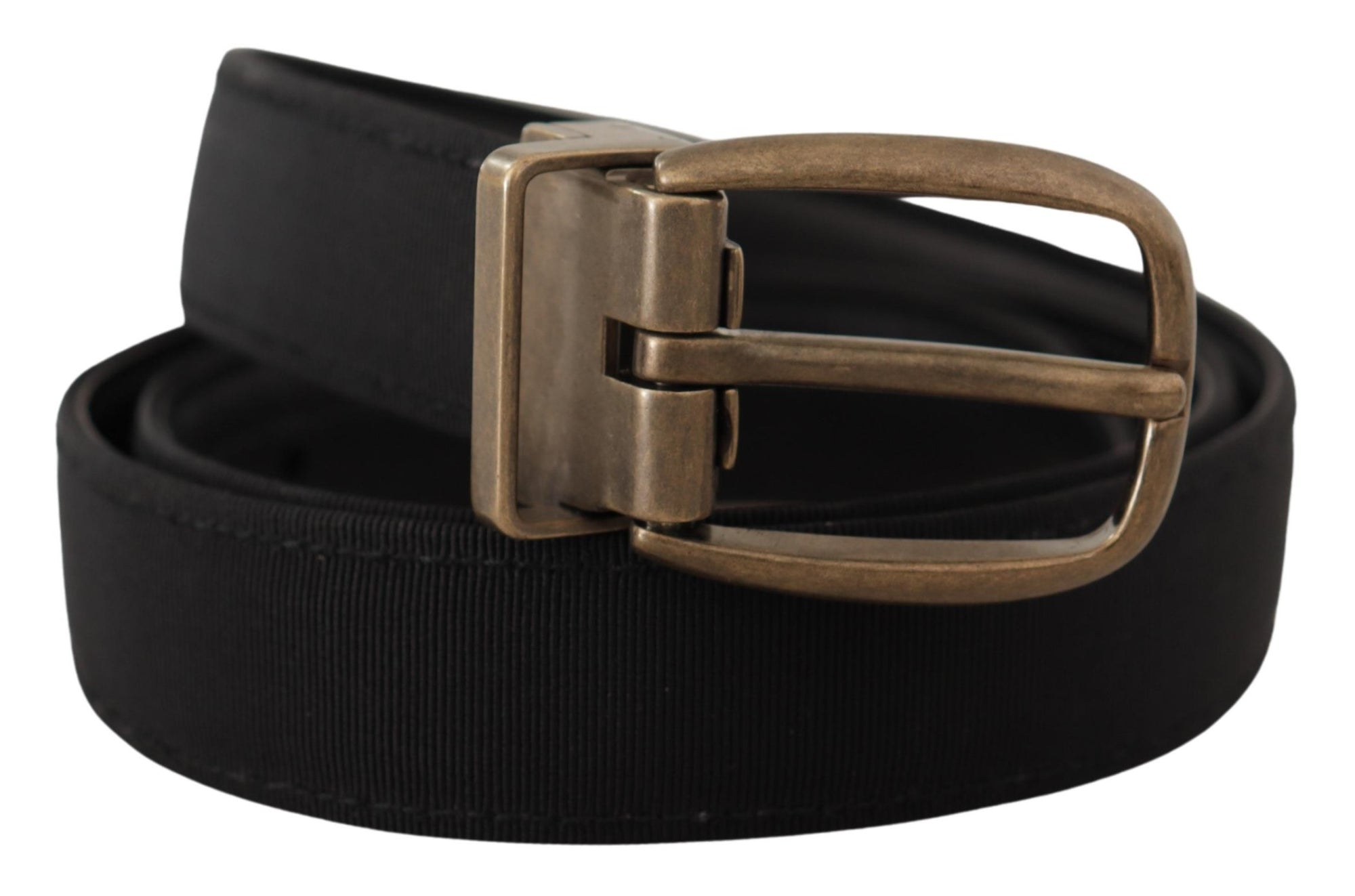 Dolce & Gabbana Black Grosgrain Leather Bronze Metal Belt - Maison Luxe