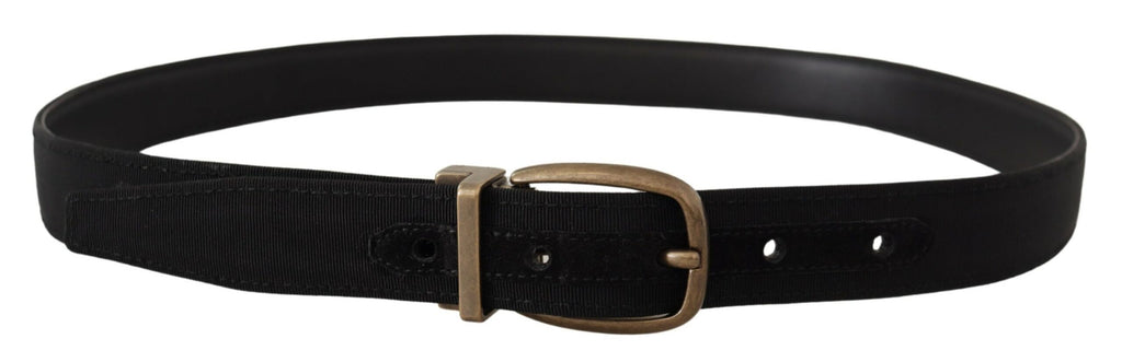 Dolce & Gabbana Black Grosgrain Leather Bronze Metal Belt - Maison Luxe