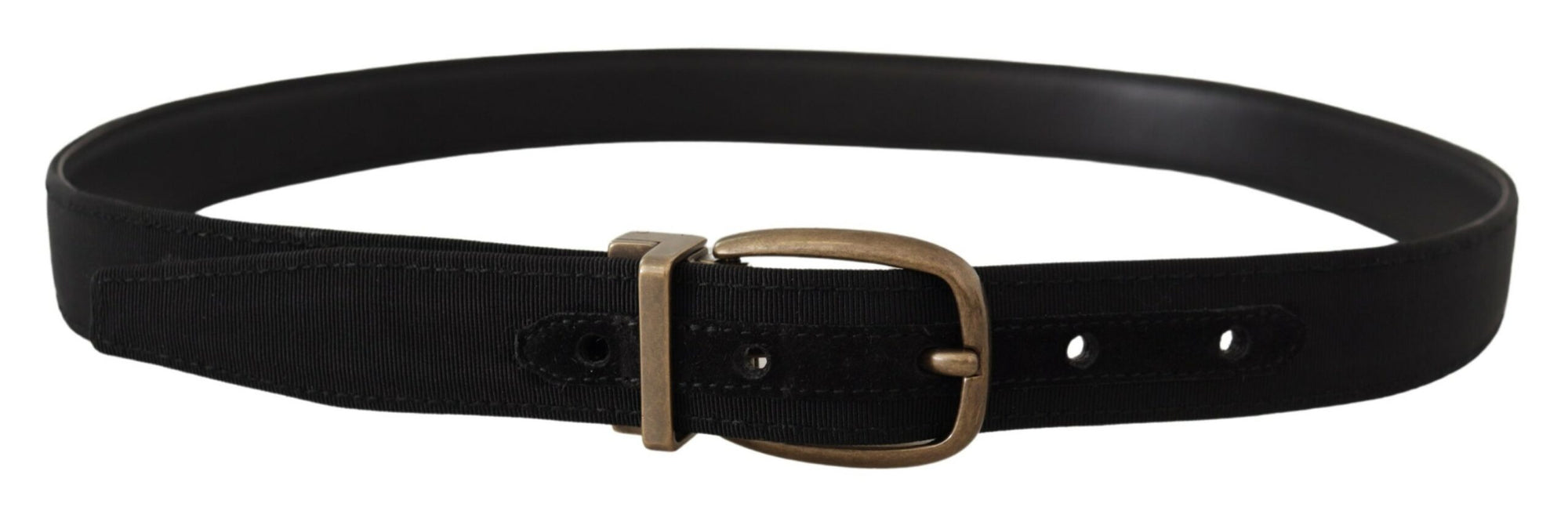 Dolce & Gabbana Black Grosgrain Leather Bronze Metal Belt - Maison Luxe