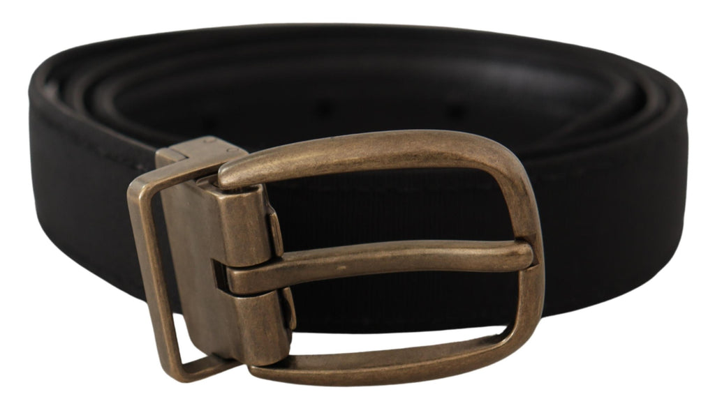 Dolce & Gabbana Black Grosgrain Leather Bronze Metal Belt - Maison Luxe