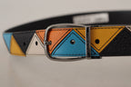 Dolce & Gabbana Multicolor Leather Silver Tone Logo Buckle Belt - Maison Luxe